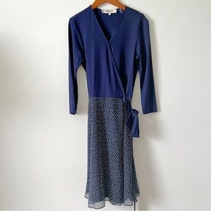 DVF Jersey Wrap Dress Navy White Floral • Medium